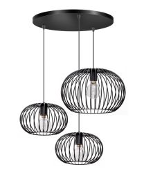 Lampe Pendante Fil Noir, 3 Lumières, Ronde / Noire