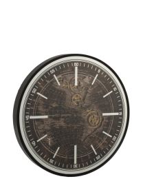 Horloge Mappemonde Mdf Antique Or/noir Large