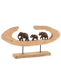 Elephants En Rang Sur Pied Bois De Manguier/aluminium Bronze