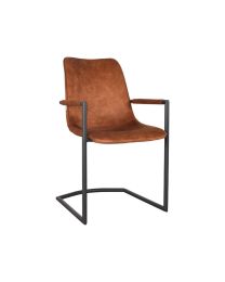 Dining Chair With Armrests In Velvet Ocre - Per 2