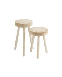 Set Of 2 Stools Paulownia Wood White