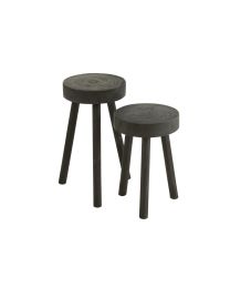 Set Of 2 Stools Paulownia Wood Black - Per 2