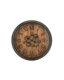 Clock Round Roman Numerals Gears Metal Black Large