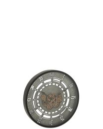 Clock Round Seconds Gears Metal Black/grey Small