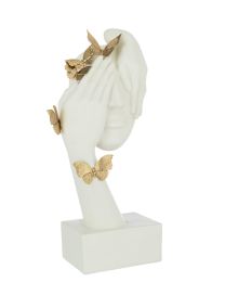 Visage Papillons Socle Poly Blanc/or