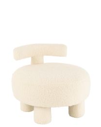 Pouf Rond Dossier BouclÉ Blanc