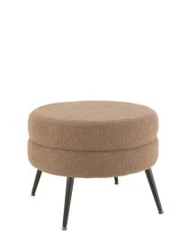 Stool Round Metal Legs Velvet Brown