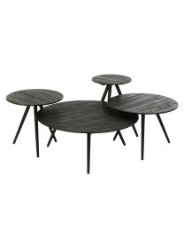 Set De 4 Tables Rondes Teck Recycle Noir