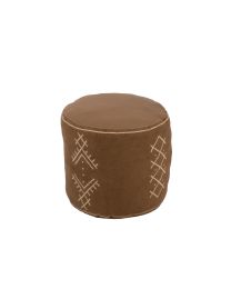 Pouf Cylinder Ethnic Patterns Cotton Brown