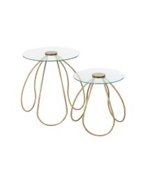 Set Of 2 Side Tables Round Metal/glass Gold