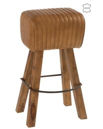 Tabouret Gym Cuir/bois De Mangier Camel/naturel