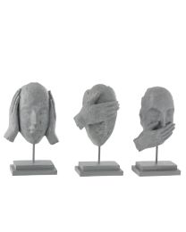 Figure Sea/hear/speak No Evil Poly Grey Assortment Of 3