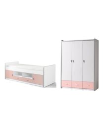 Bonny Lot Avec  Lit Capitaine En Rose Clair Et Armoire à 3 Portes Assortie En Rose Clair