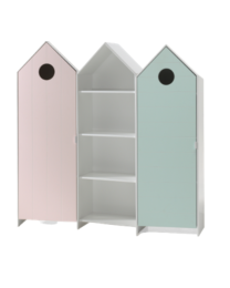 This Casami Combination Consists Of 3 Cupboards: 2 Closets With Doors In Mint Green And Pink And 1 Closet Without Door.