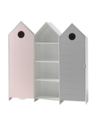 This Casami Combination Consists Of 3 Cupboards: 2 Closets With Doors In Grey And Pink And 1 Closet Without Door.