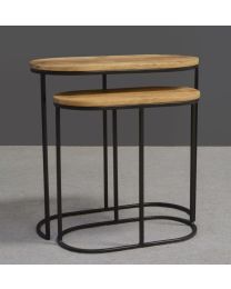 Set De 2 Tables D'appoint Ovales, Bois De Manguier