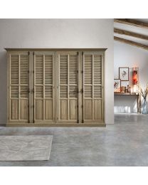 Country Closet In Oak, Weathered Finish. 4 Door Louvre Wardrobe.