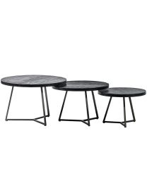 Set De 3 Tables Rondes Teck Noir Structure Métal Noir