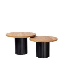 Set Of 2 Coffee Tables In Teak Wood, Black Finish Leg