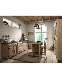 Modular Country Pool House Kitchen, Hanging Cabinet With Door And Metal Frame Left