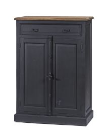 Cupboard In Old Black, Teak With 2 Doors And 1 Drawer