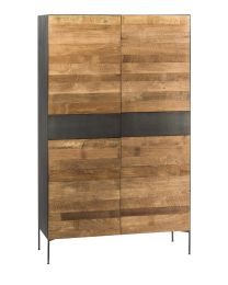 Tall Cabinet In Recycled Teak. 4 Doors And 2 Drawers, Metal Finish