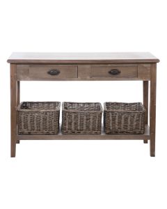 Console 2 Tiroirs 3 Panneaux Bois Gris/blanc