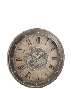 Horloge Chiffres Romains Mecanisme Apparent Metal + Verre Antique Gris