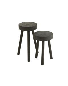 Set De 2 Tabourets Paulownia Bois Noir - Par 2