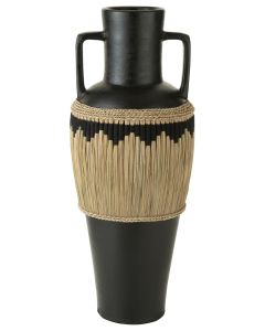 Vase Motifs+anses Terracota/herbes Noir/naturel