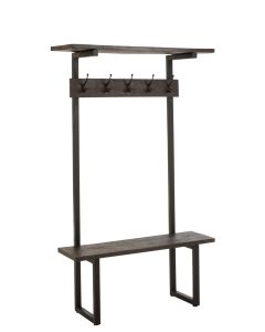 Banc+porte Manteau Bois De Manguier Fer Brun Fonce Noir