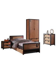 Alex Lot Avec Lit 90x200cm, Sommier Cadre 13l,  Lit Gigogne, Chevet, Armoire 2 Portes  Et Commode 3 Tiroirs