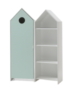 This Casami Combination Consists Of 2 Cupboards: 1 Closet With A Mint Green Door And 1 Closet Without Door.