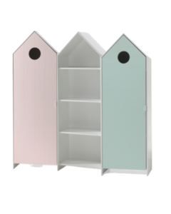 This Casami Combination Consists Of 3 Cupboards: 2 Closets With Doors In Mint Green And Pink And 1 Closet Without Door.