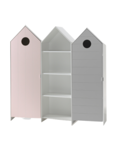 Casami Lot Avec 3 Armoires: 2 Armoires Avec Des Portes En Gris Et Rose Et 1 Armoire Sans Porte