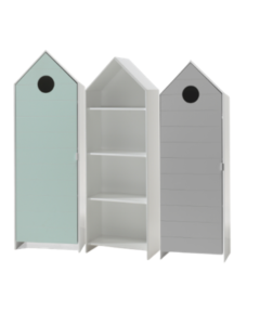 This Casami Combination Consists Of 3 Cupboards: 2 Closets With Doors In Grey And Mint Green And 1 Closet Without Door.