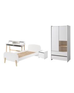 Kiddy Lot Avec Lit (90x200cm) Avec Chevet, Armoire 2 Portes Et Bureau En Blanc