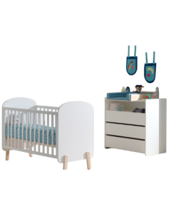 Kiddy Lot Avec Un Lit Bébé (60x120cm) Avec Commode Et Plan à Langer En Blanc