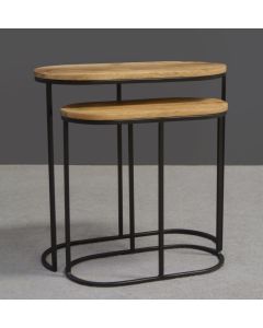 Set De 2 Tables D'appoint Ovales, Bois De Manguier