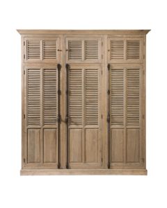 Country Closet In Oak, Weathered Finish. 3 Door Louvre Wardrobe With Top Space