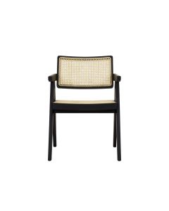 Dining Room Chair In Teak And Rattan, Black - Per 2