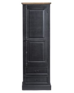 Armoire 1 Porte, 2 Tiroirs Finition Noir Vieilli Et Teck