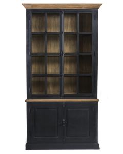 Display Cabinet 2 Glass Doors, 2 Closed Doors In Old Black, Teak.