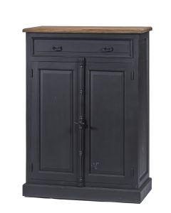 Cupboard In Old Black, Teak With 2 Doors And 1 Drawer