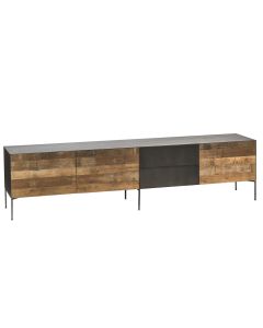 Television Cabinet In Recycled Teak, Metal Finish, 2 Drawers